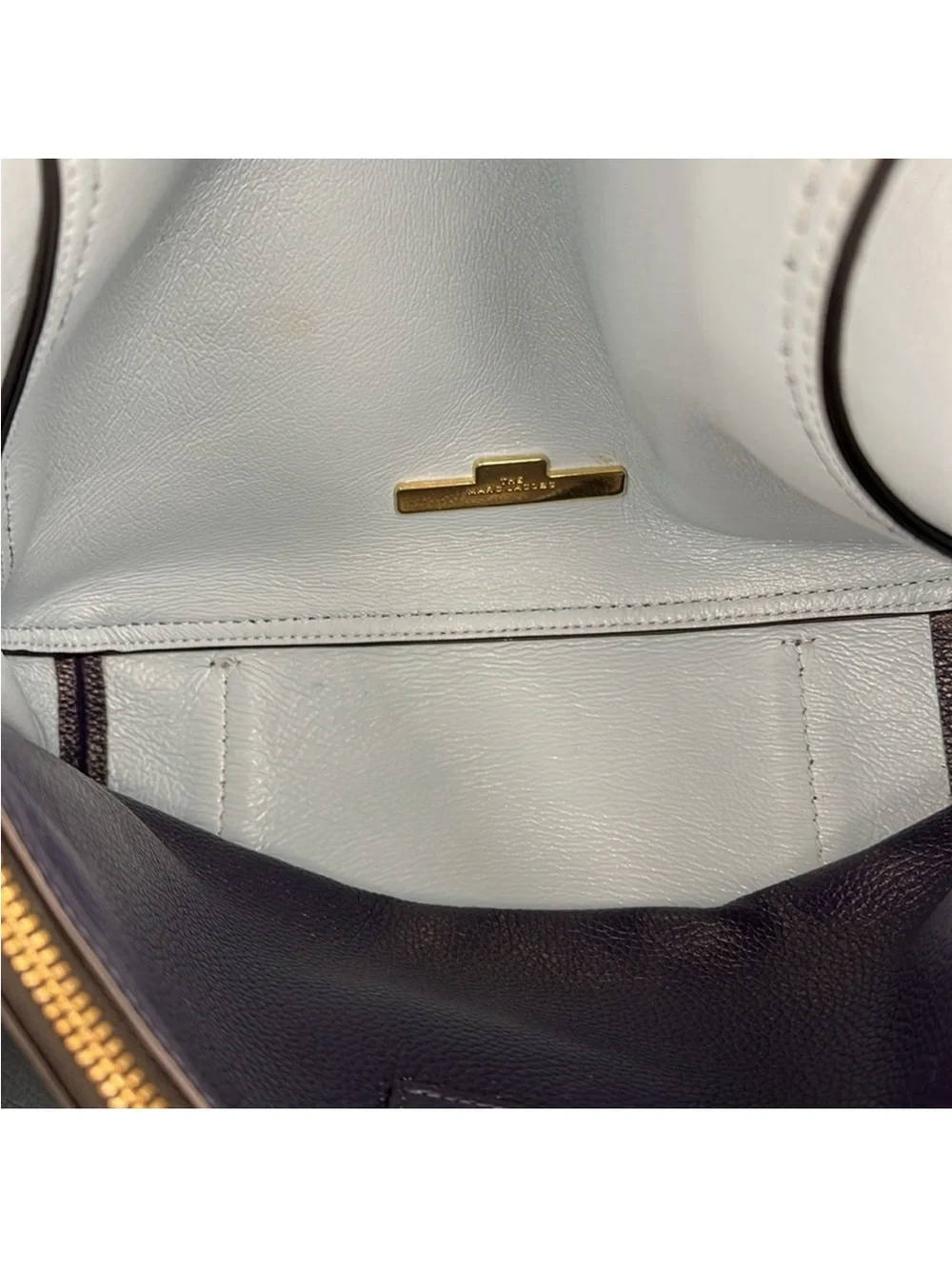 Marc Jacobs Director Bag Navy Blue Pebbled Leather Gold Hardware Tote - CE038
